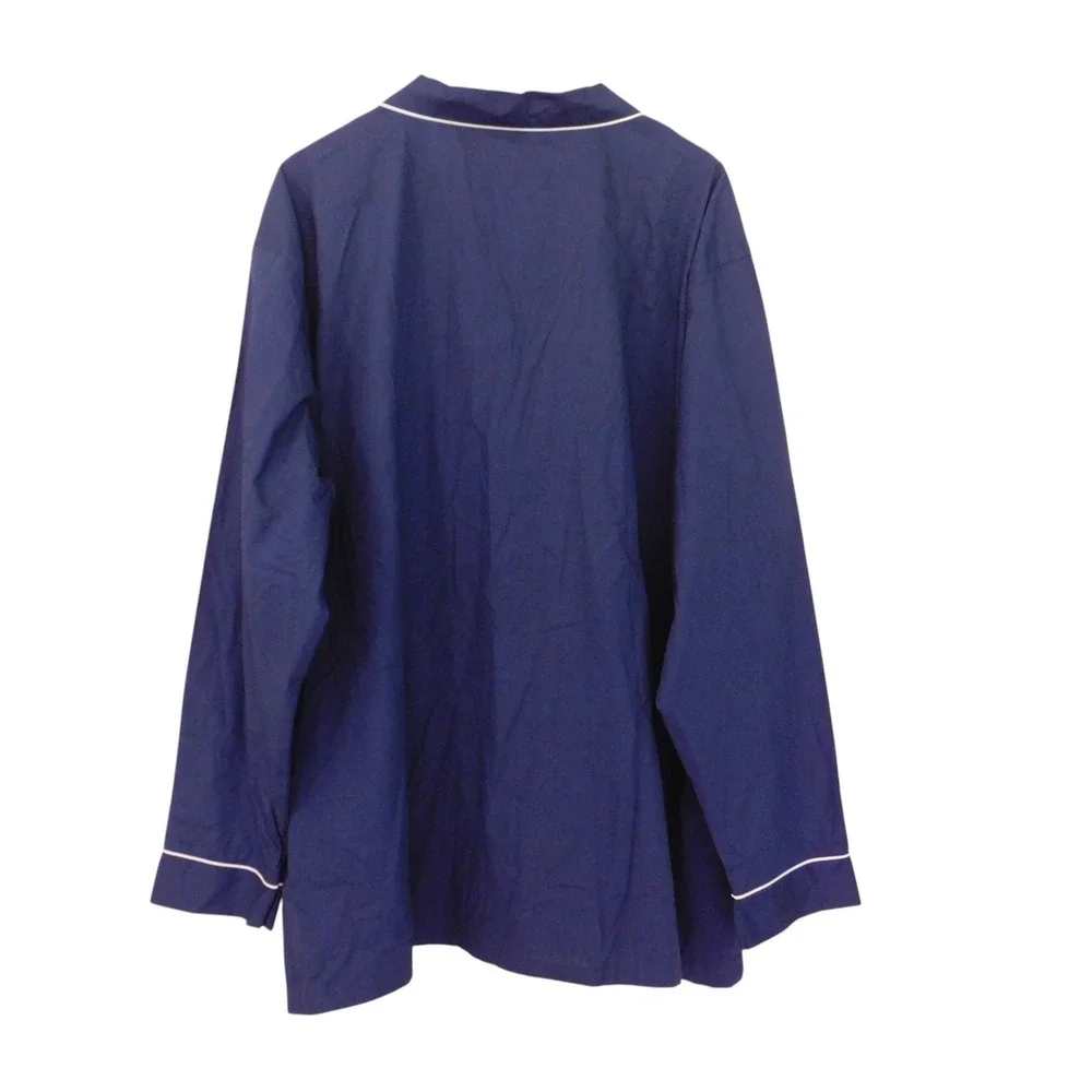 NEW Mens Cotton Pajamas Long Sleeve 2 Pc Button Front Navy Blue Size 4X